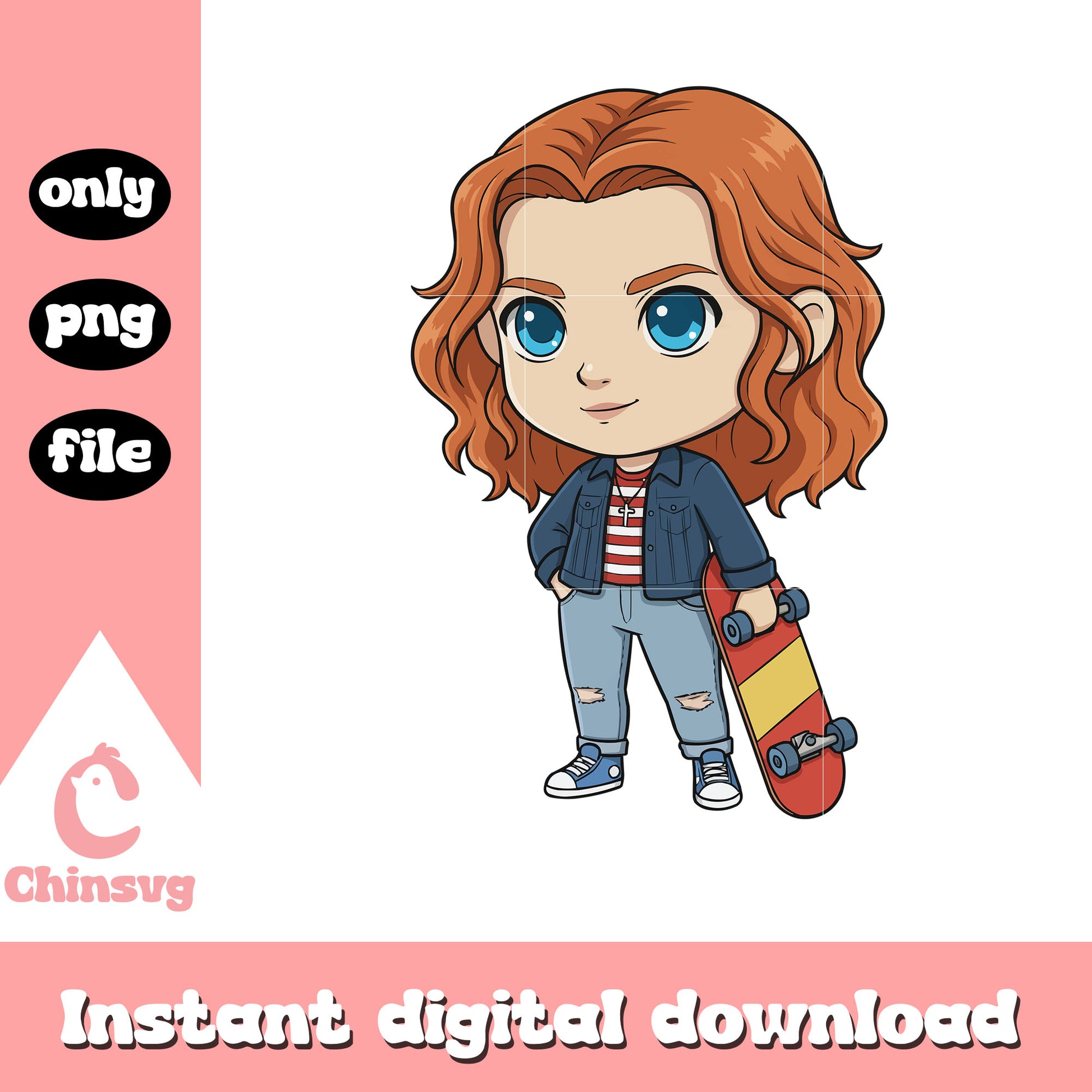 Max with skateboard chibi png, stranger things Max png