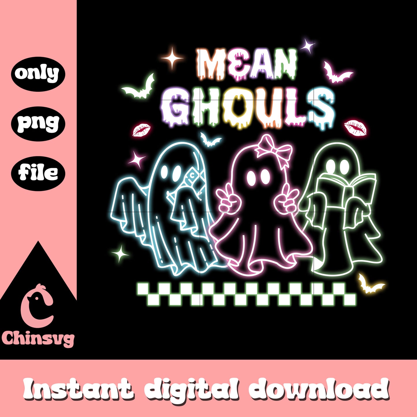Mean ghouls ghost halloween neon art design png, ghosts png