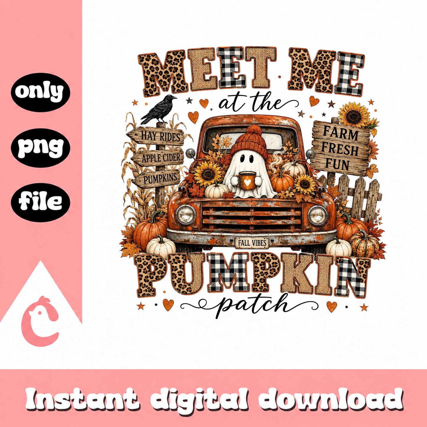 Meet Me At The Pumpkin Patch PNG, Fall Ghost Truck PNG, Halloween PNG