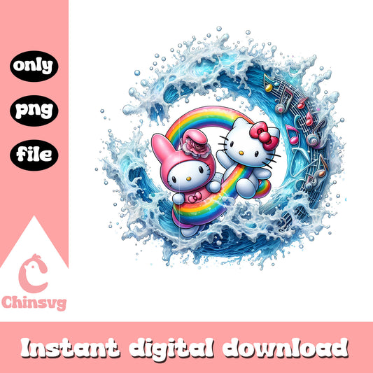 Melody and hello kitty rainbow design png, sanrio characters png