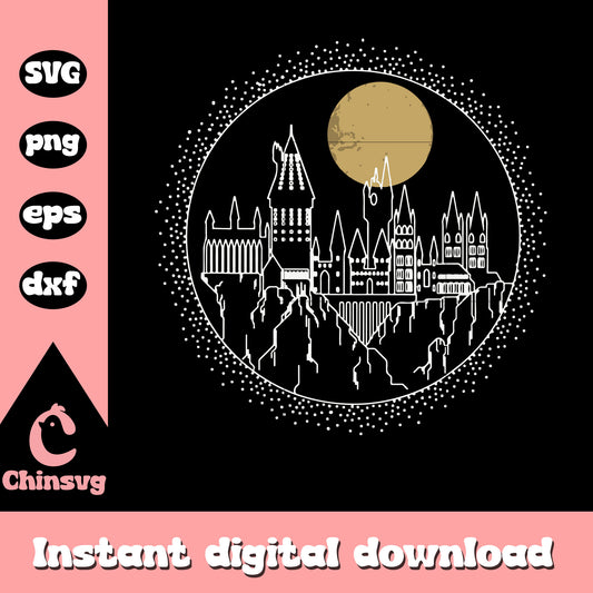 Men's harry potter hogwarts line art moonrise svg, harry potter svg