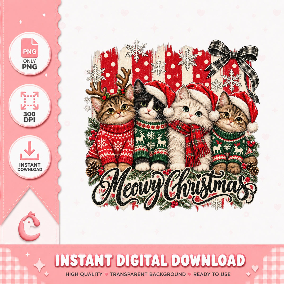 Meowy Christmas Cats PNG, Christmas Sweater Cats, Holiday PNG