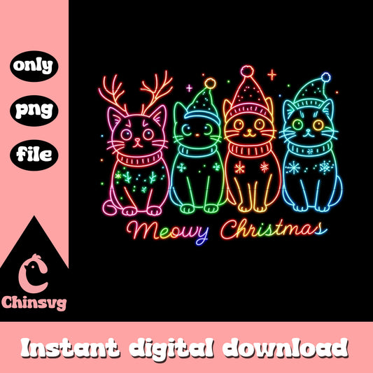 Meowy christmas holiday neon png, clipart christmas png