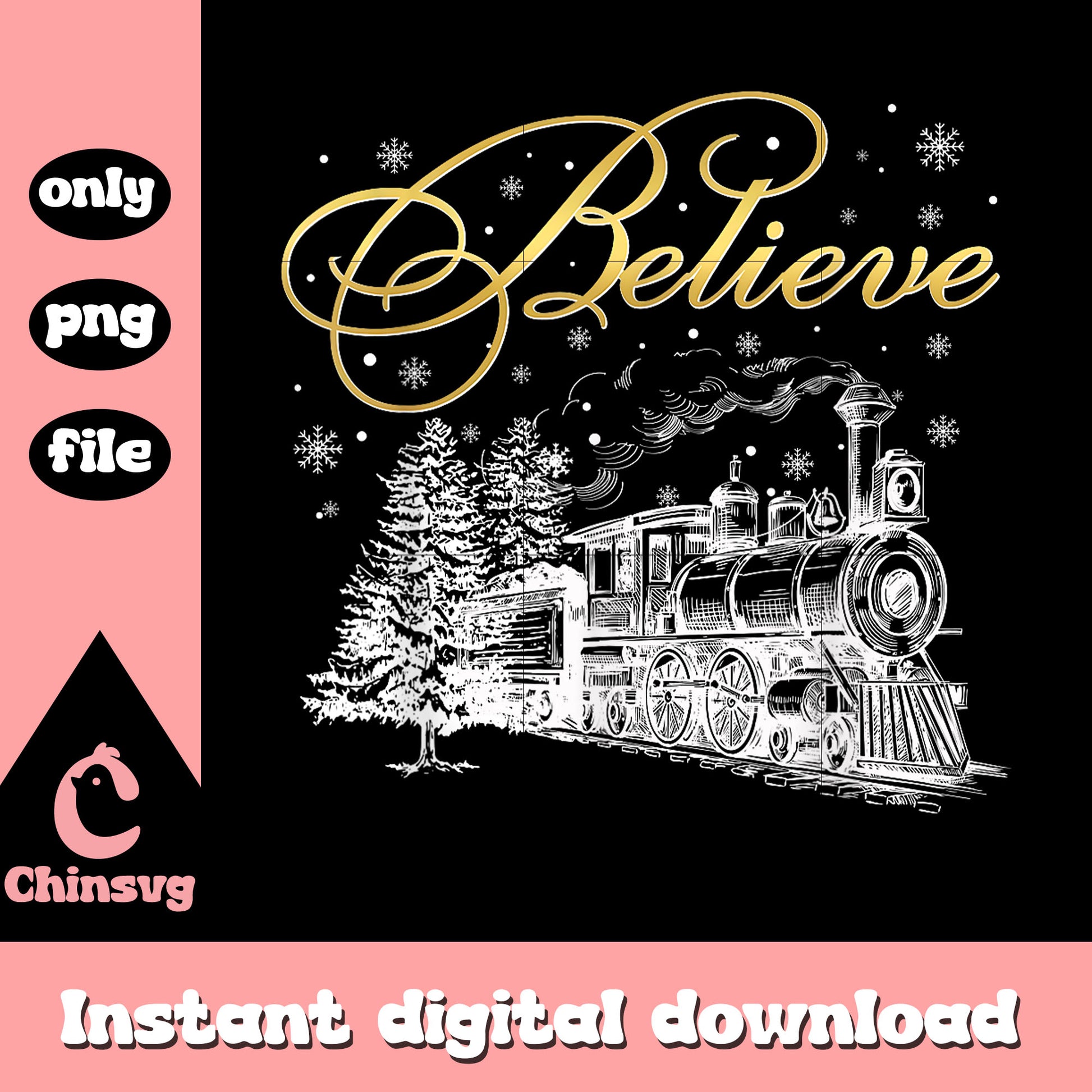 Merch believe christmas day png, the polar express movie png