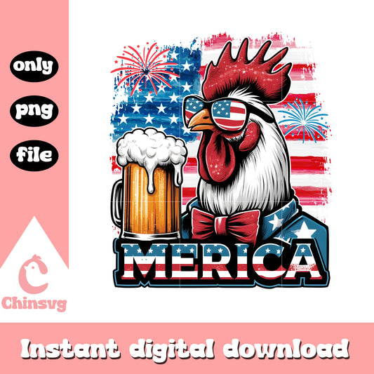 Merica chicken beer png, Merica chicken beer usa flag png