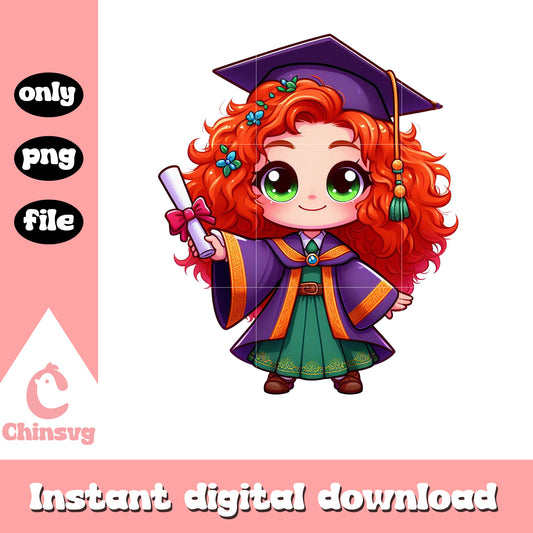 Merida chibi graduation design png, merida graduation png