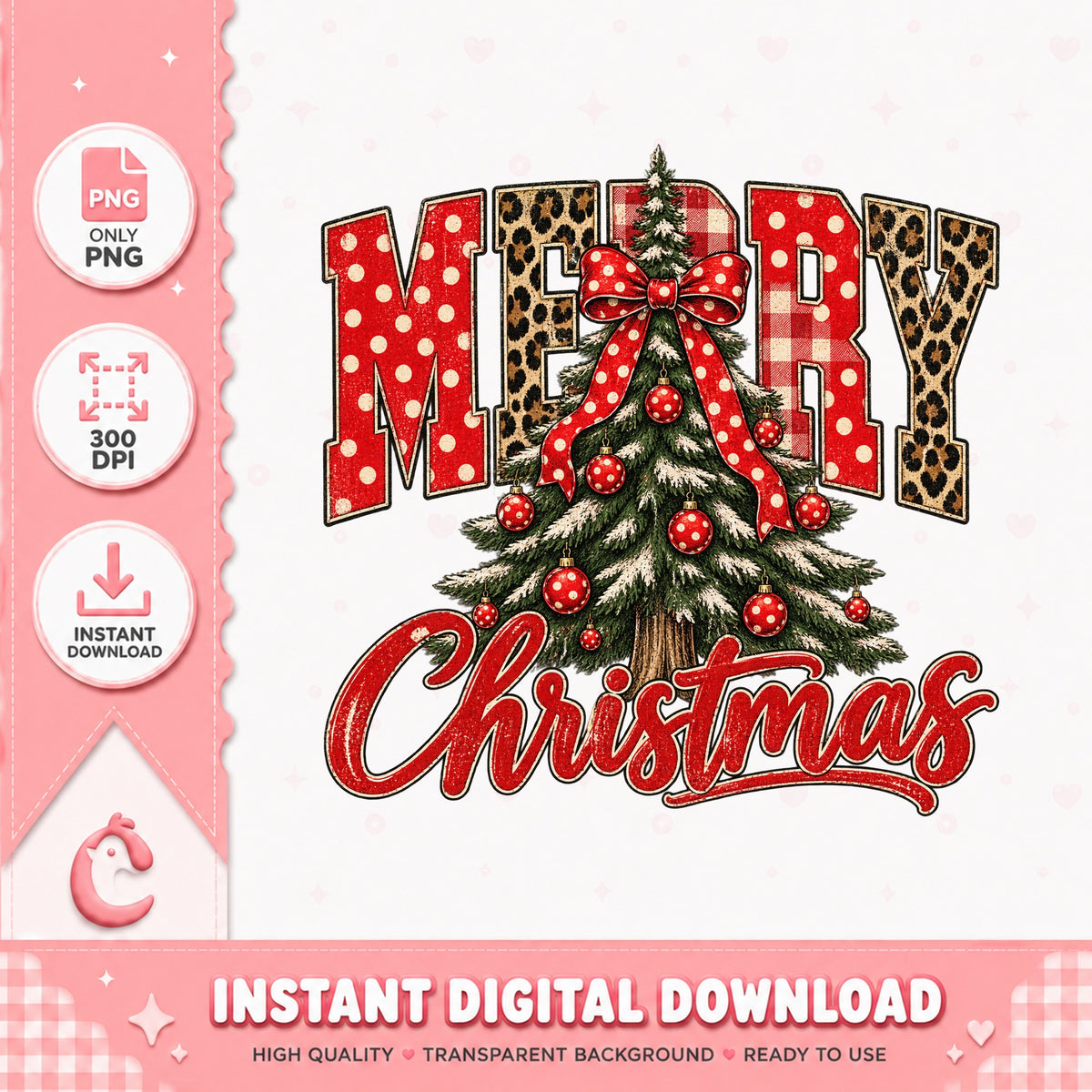 Merry Christmas Leopard PNG, Buffalo Plaid Christmas Tree, PNG