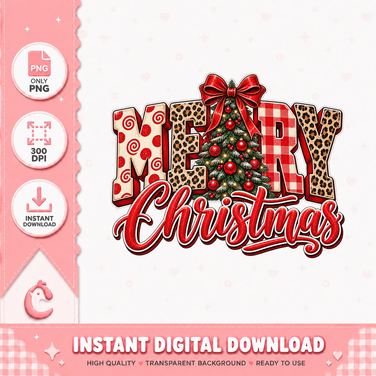 Merry Christmas Leopard Print, Buffalo Plaid Christmas Tree, PNG
