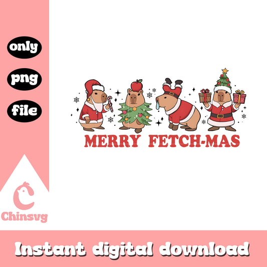 Merry fetch mas capybara design png, capybara santa​ png