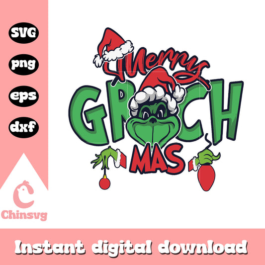 Merry grinch mas face design svg, merry grinch mas​ svg