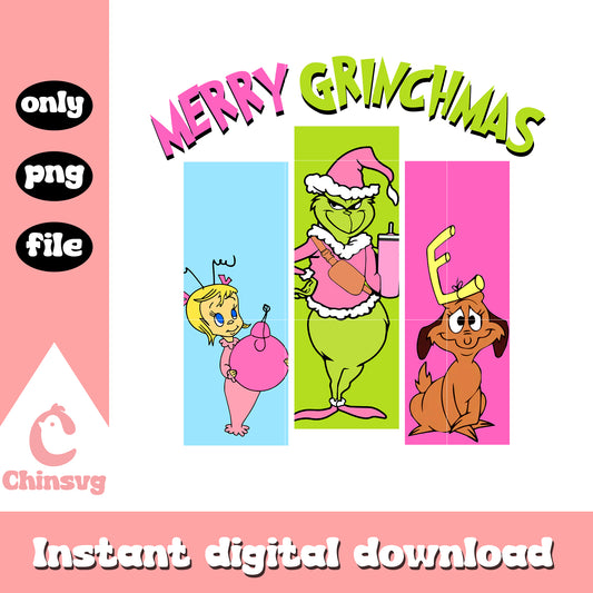 Merry grinchmas christmas pink png, merry grinchmas png​