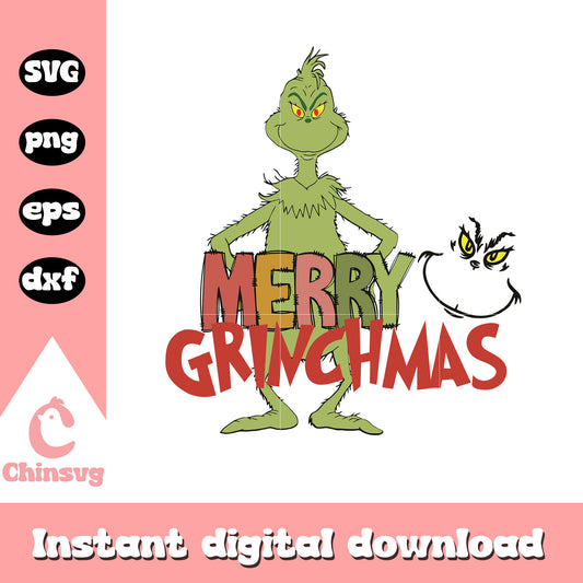 Merry grinchmas design svg, svg grinch face​, grinch grinchmas​ svg