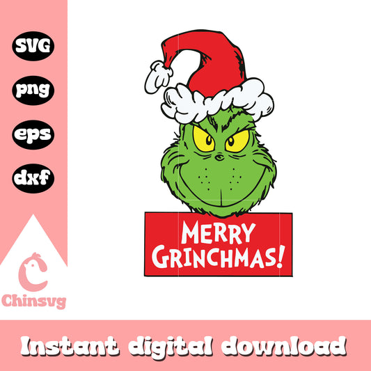 Merry grinchmas face design svg, grinch face cartoon​ svg