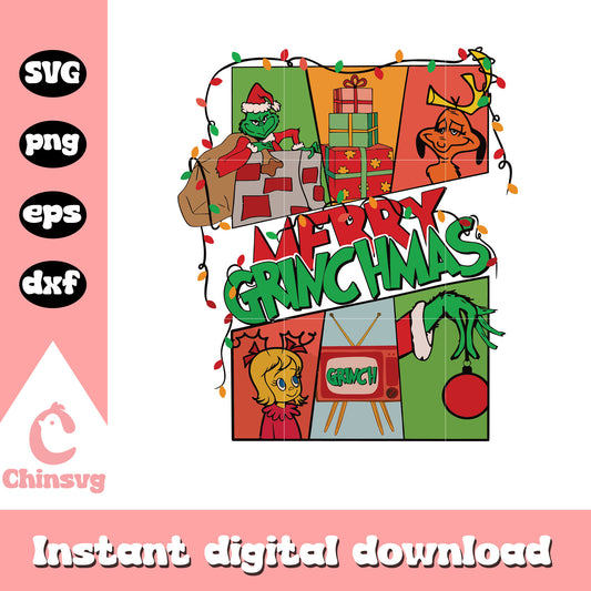 Merry grinchmas lights svg, grinch cindy lou and max​ svg