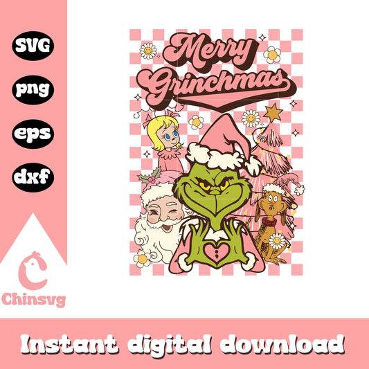 Merry grinchmas pink design svg, the grinch max and cindy lou​ svg