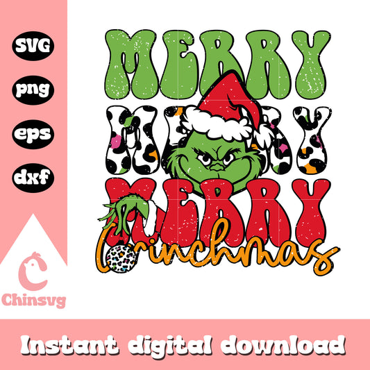 Merry merry merry grinchmas design svg, grinch santa hat​ svg