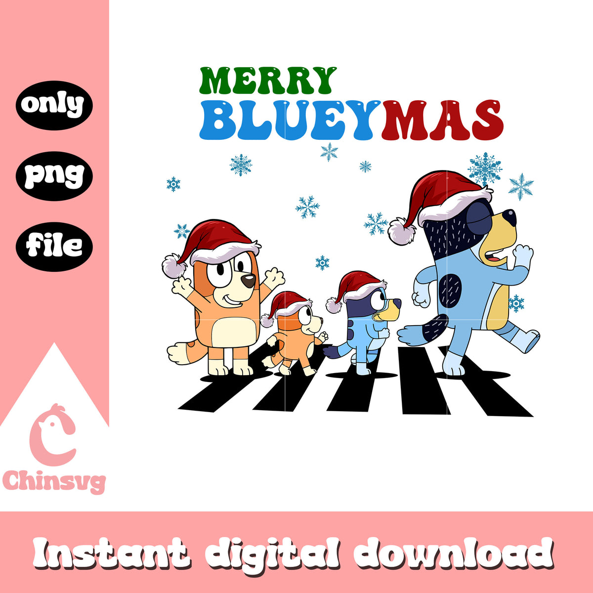 Merry blueymas family christmas snow png, bluey family christmas​ png