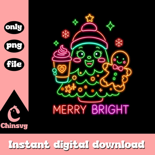 Merry bright cute ghost neon png, funny christmas memes png