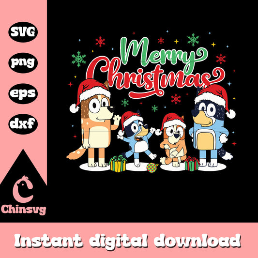 Merry christmas bluey family santa hat svg, bluey's family​ svg