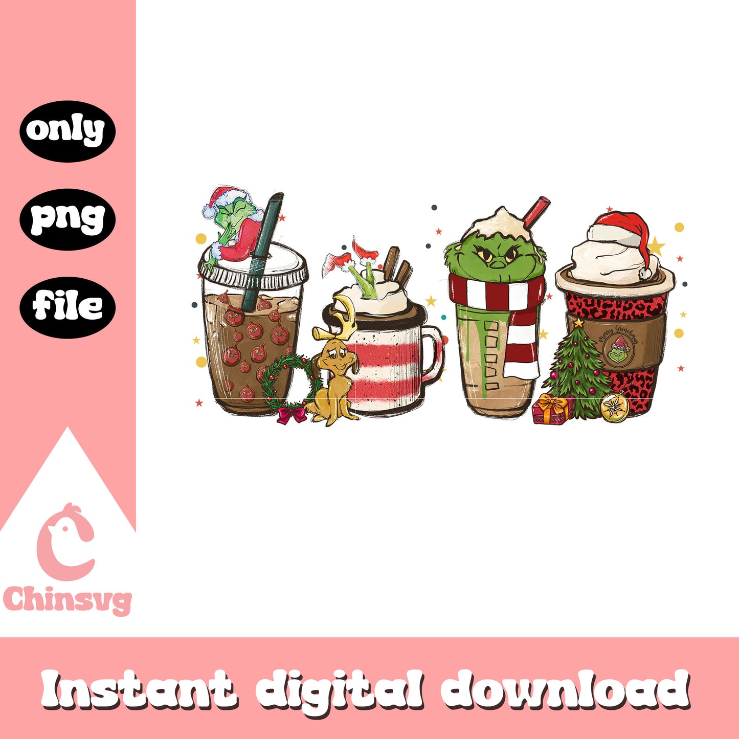 Merry christmas coffee cups grinch png, funny grinch images png