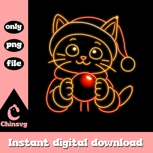 Merry christmas cute cat santa neon png, christmas images png