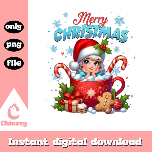 Merry christmas elsa in coffee cup png, elsa frozen png