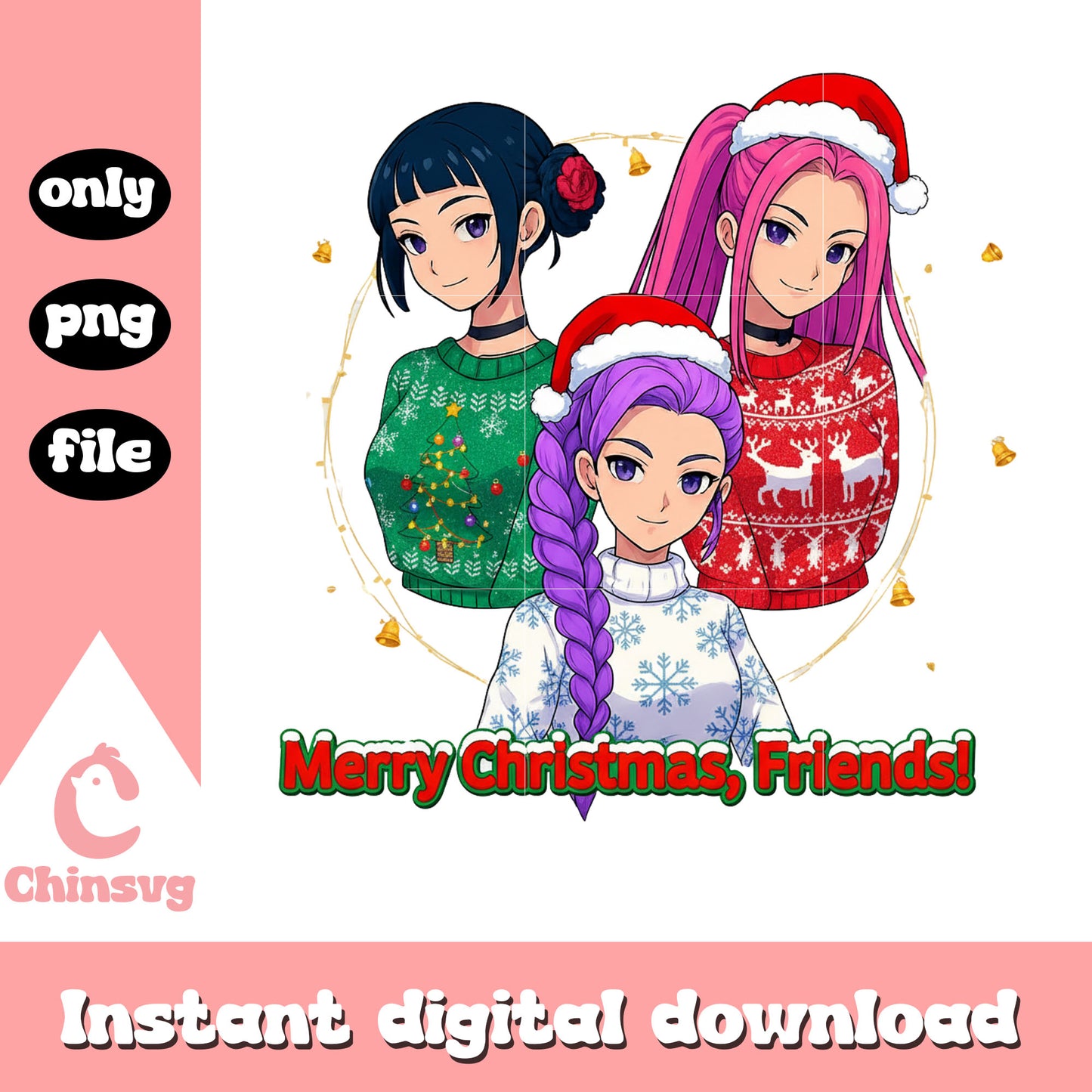 Merry christmas friends design png, christmas sweater women png