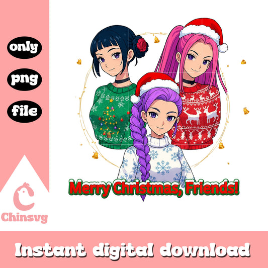 Merry christmas friends design png, christmas sweater women png