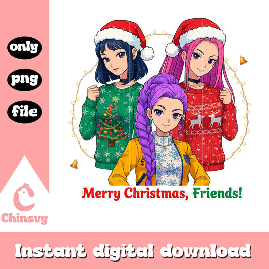 Merry christmas friends huntrix sweater png, ugly sweater christmas png