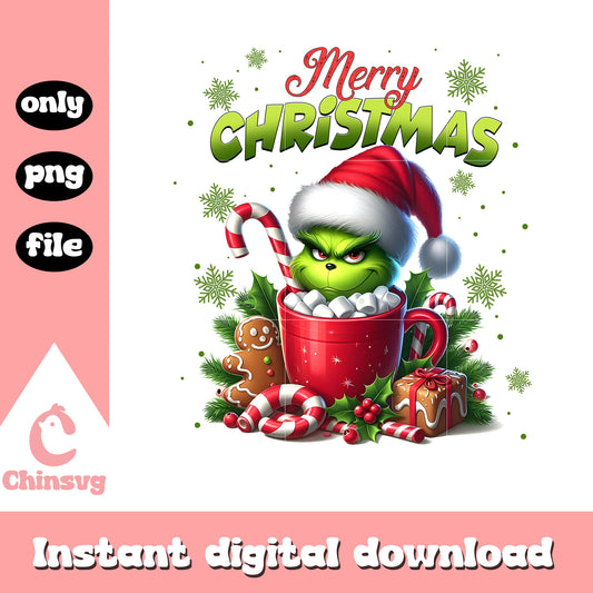 Merry christmas grinch in coffee cup png, grinch christmas png
