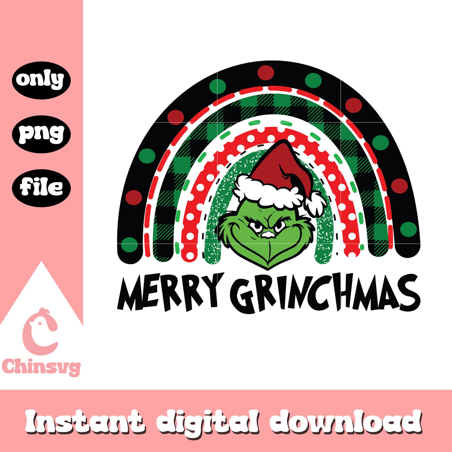 Merry christmas grinch plaid rainbow design png, grinch ideas png