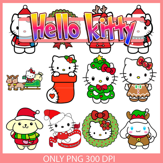 Merry christmas hello kitty bundle design svg, christmas vacation svg