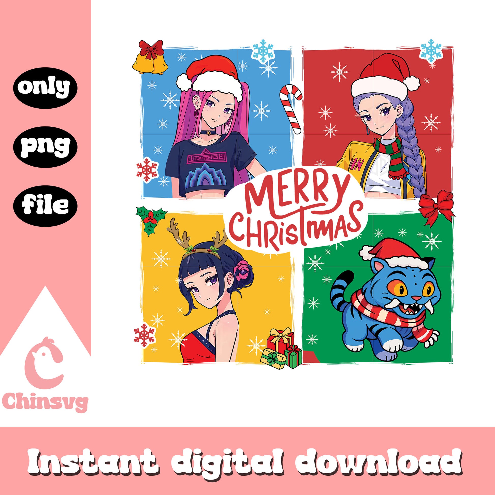 Merry christmas huntrix collage pictures png, winter christmas png
