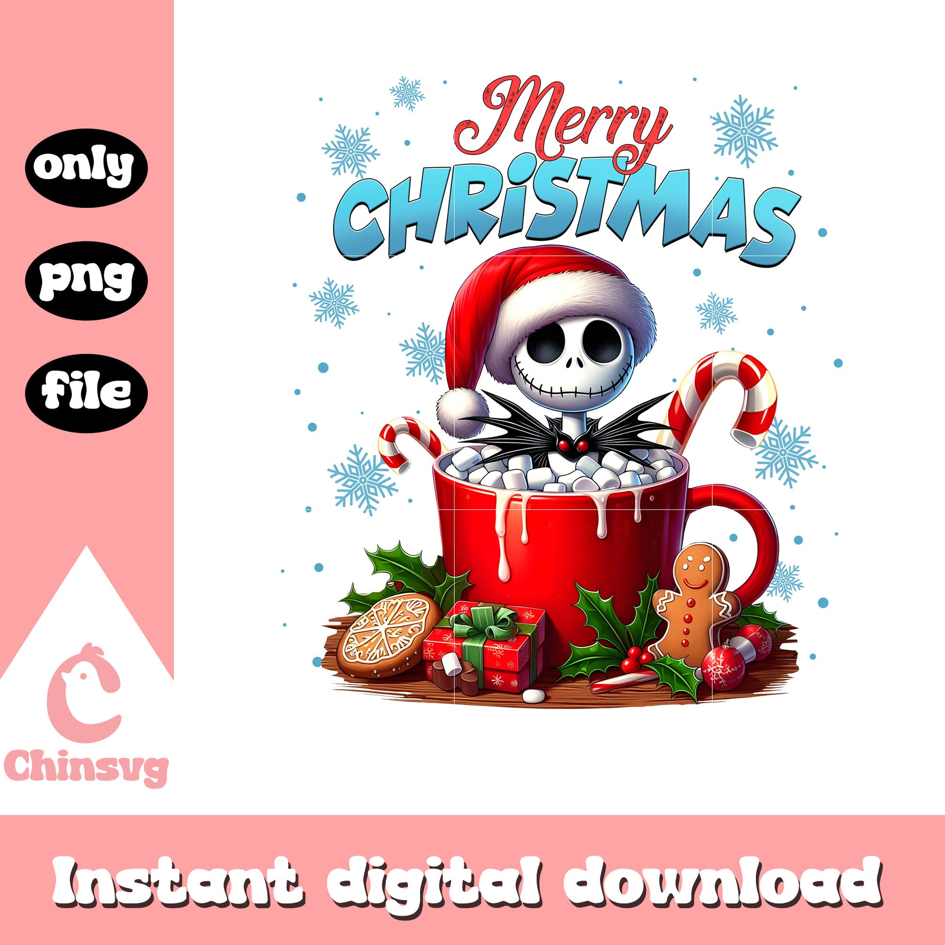 Merry christmas jack in coffee cup png, jack skellington png