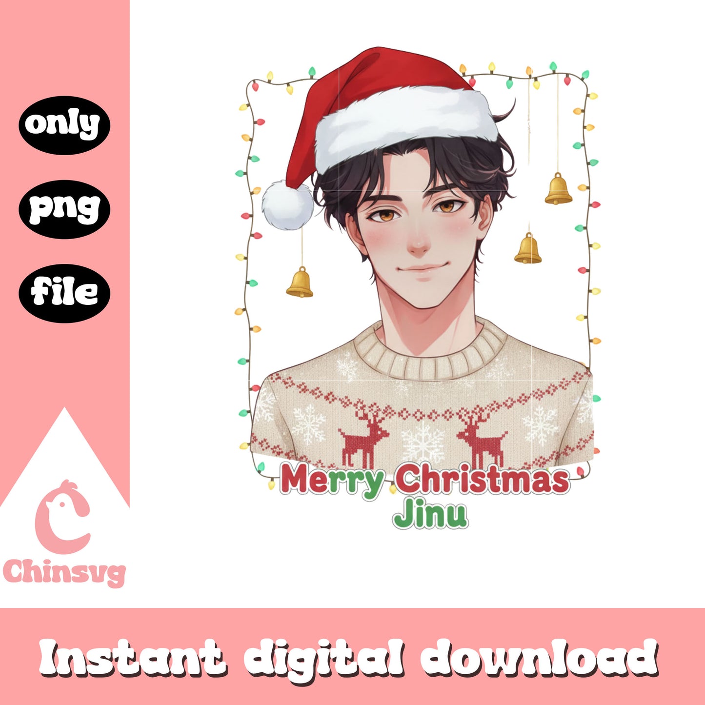 Merry christmas jinu santa hat design png, jinu saja boys png