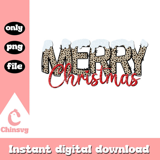 Merry christmas leopard snow design png, merry christmas​ png