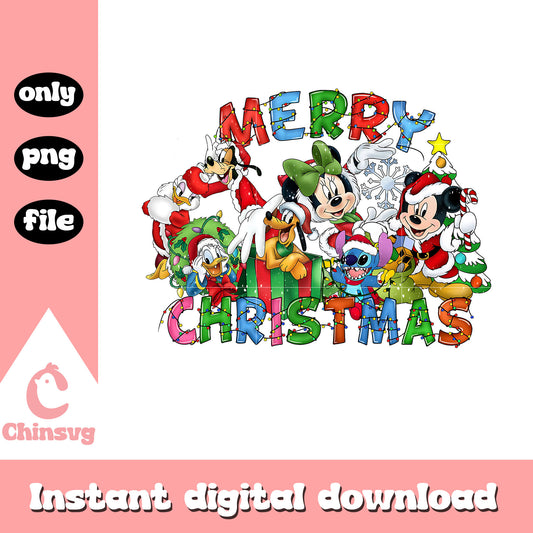 Merry christmas lights mickey friends design png, disney christmas png