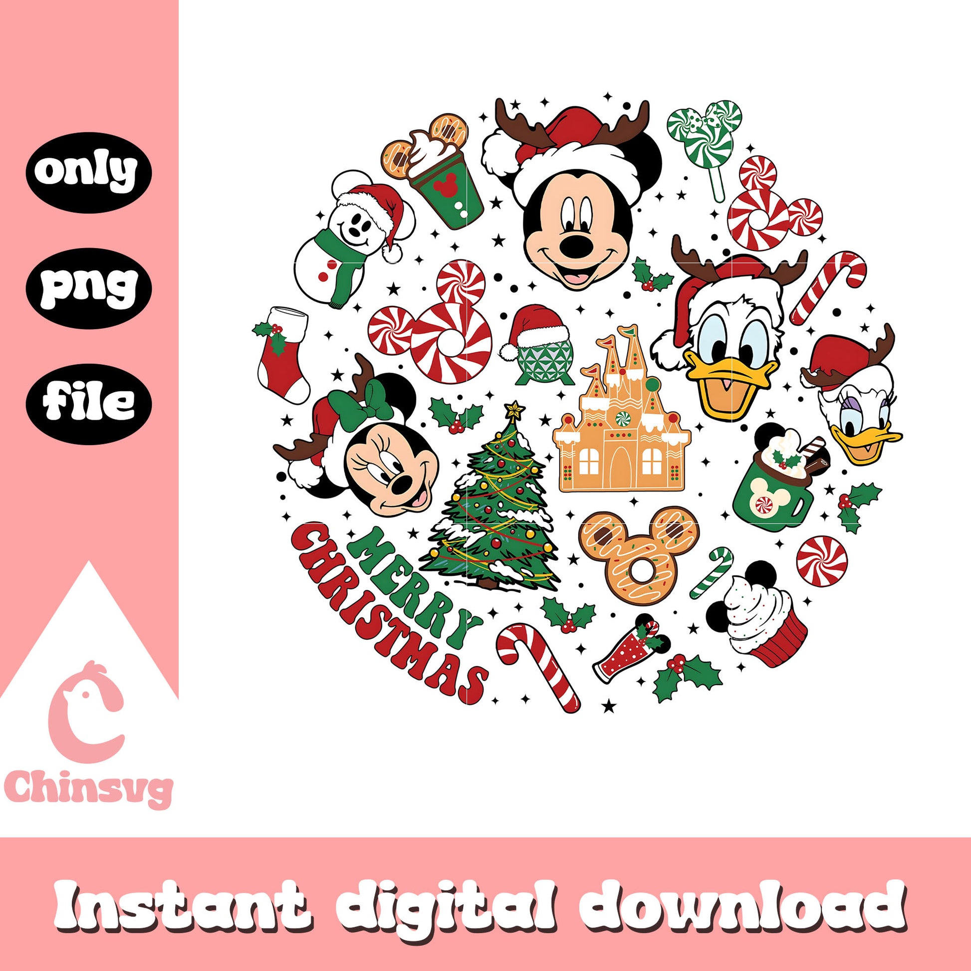 Merry christmas mickey friends clipart png, disney decor png