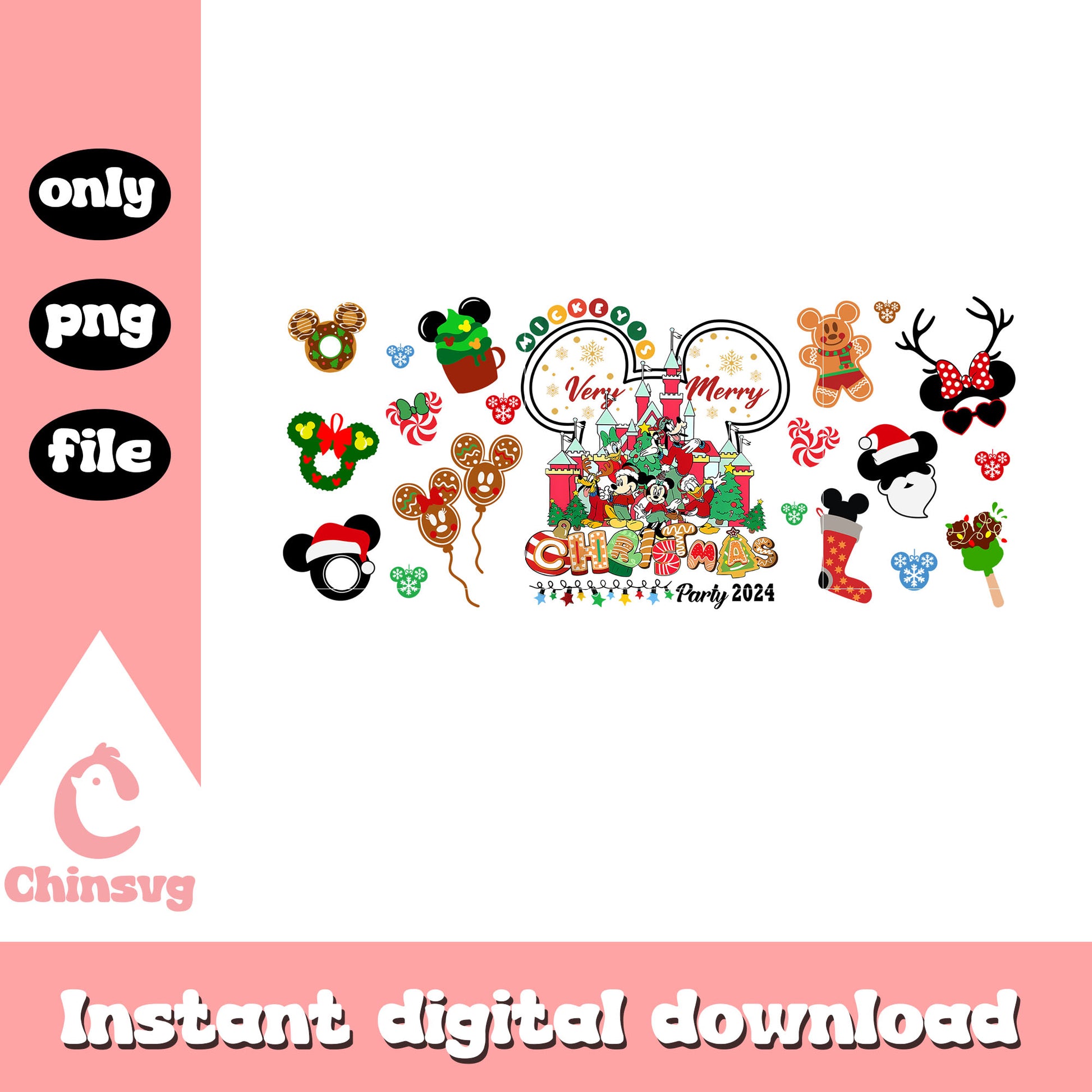 Merry christmas party 2024 disney ear png, christmas day 2024 png