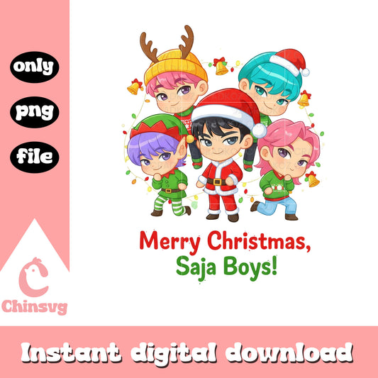 Merry christmas saja boys chibi png, kpop christmas png