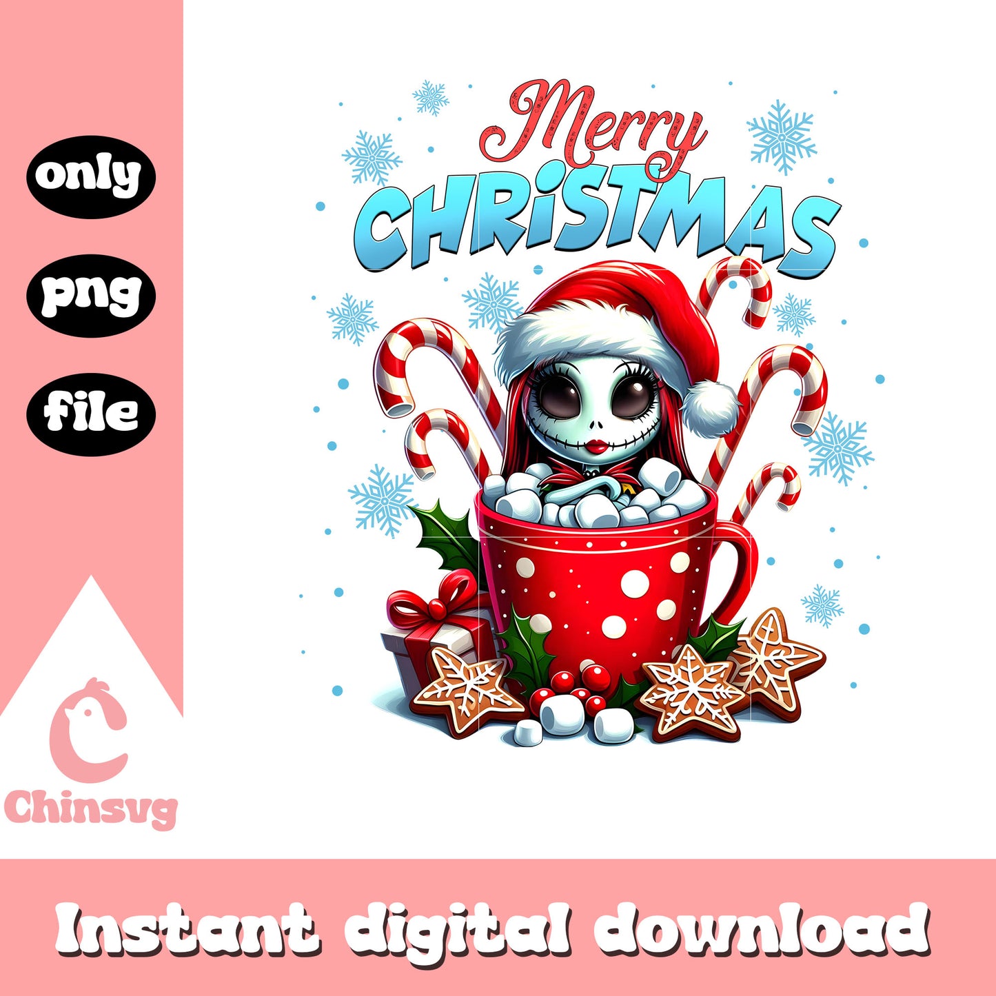 Merry christmas sally in coffee cup png, sally jack skellington png