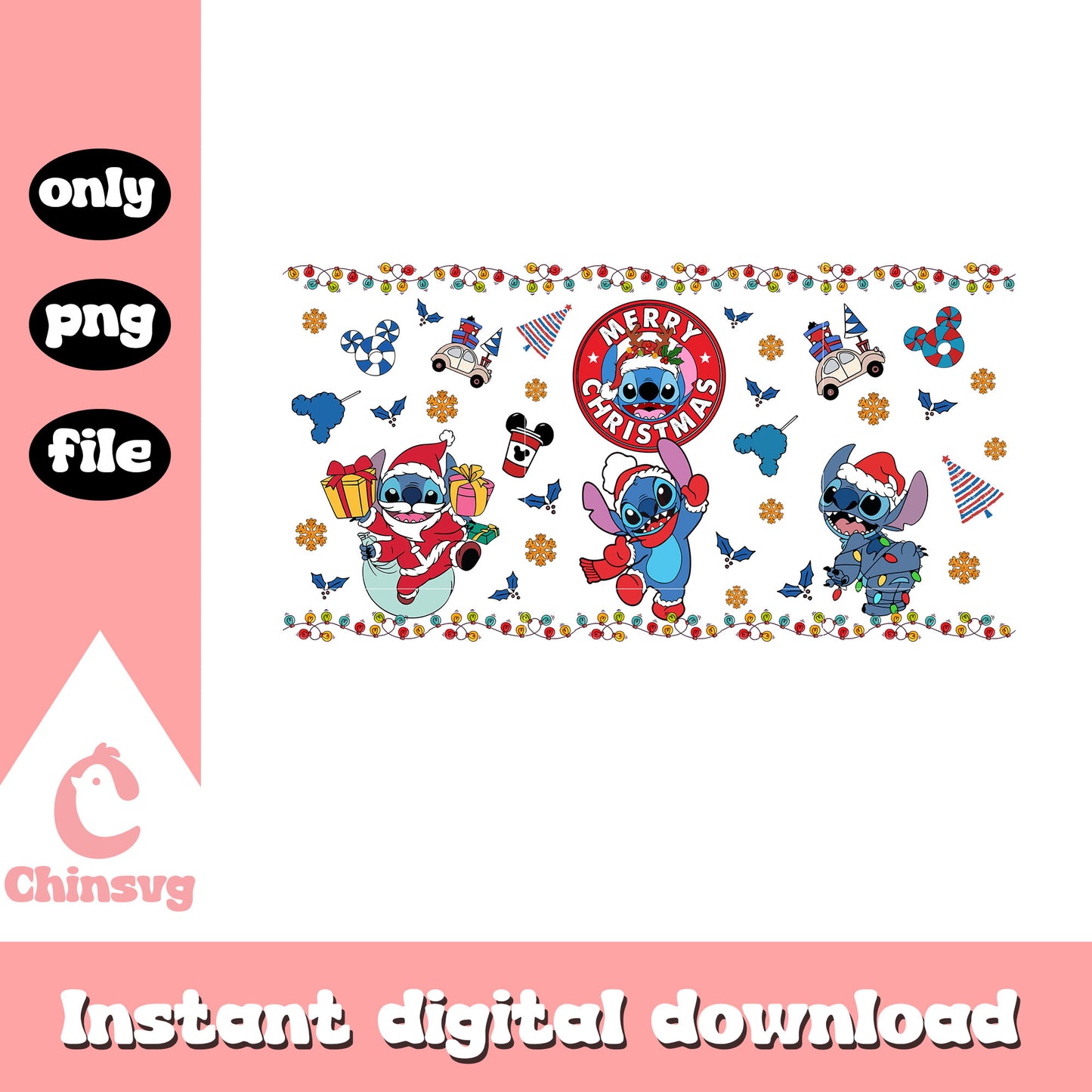 Merry christmas stitch clipart png, disney lilo stitch png