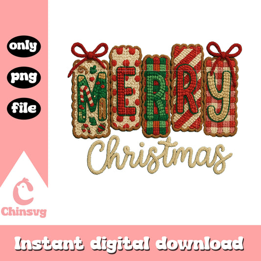 Merry christmas text design crochet png, merry christmas png