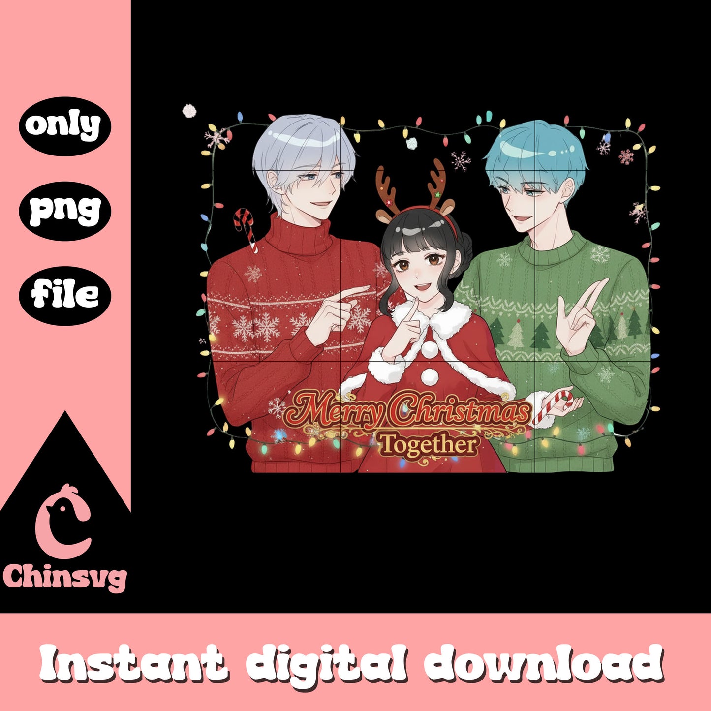 Merry christmas together kpop demon hunters png, christmas day png