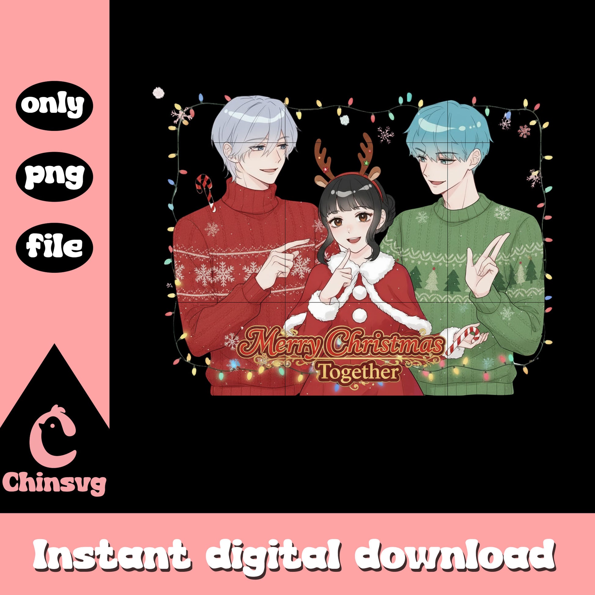 Merry christmas together kpop demon hunters png, christmas day png
