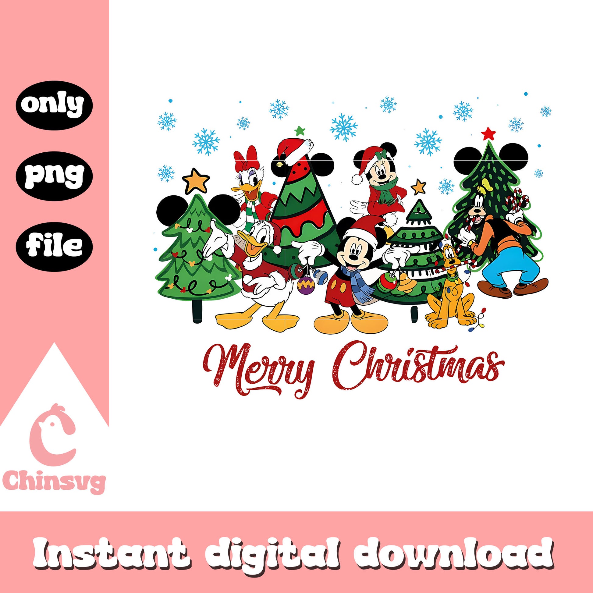 Merry christmas trees disney characters png, mickey movie png