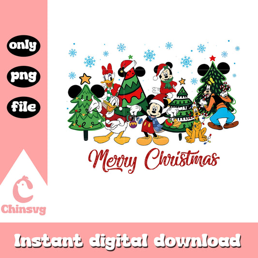 Merry christmas trees disney characters png, mickey movie png