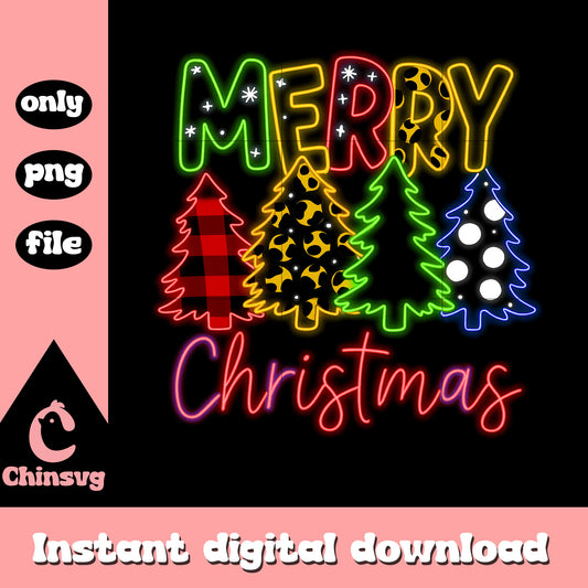 Merry christmas trees neon font design png, merry x'mas png