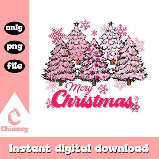 Merry christmas trees pink font design png, xmas trees png