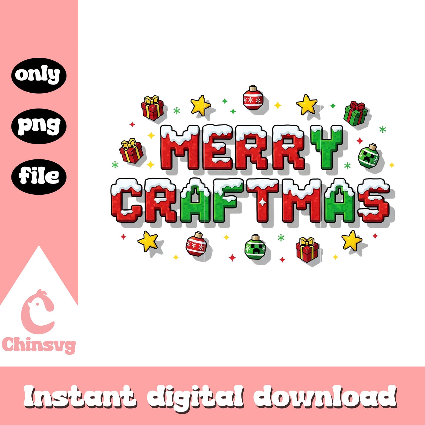 Merry craftmas png, minecraft christmas ornament png